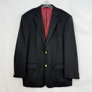 VTG Paul Frederick Black Wool Blazer Suit Military Brass Buttons Size 44R